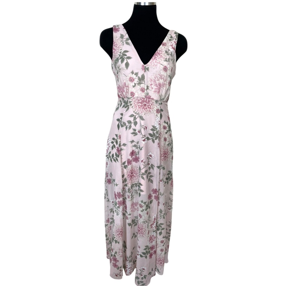 Sweet Storm Maxi Dress S Pink Floral Chiffon Sleeveless V Neck Cottage Romantic